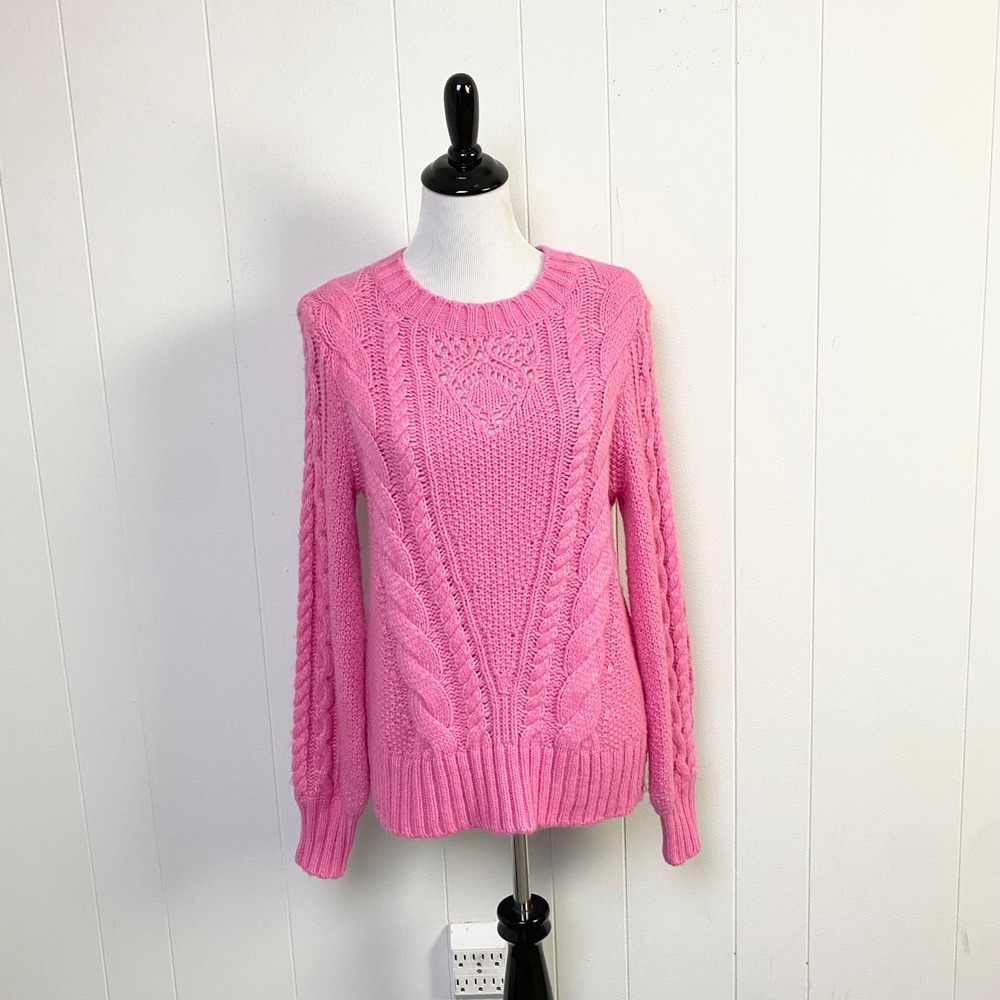 Talbots Pink Cable Knit Crew Neck Long Sleeve Sweater Size Medium Preppy